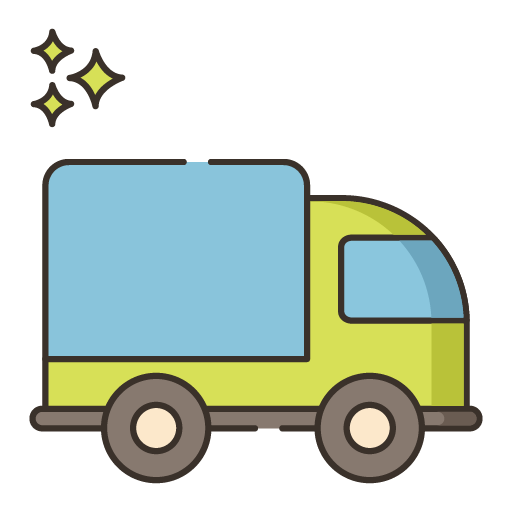 Illustration of a clean green and blue delivery truck with sparkles, symbolizing freshness—perfect for fast Castle Rock deliveries with the Winters Cattle Ranch Sunday Home Delivery fee after drop point delivery.
