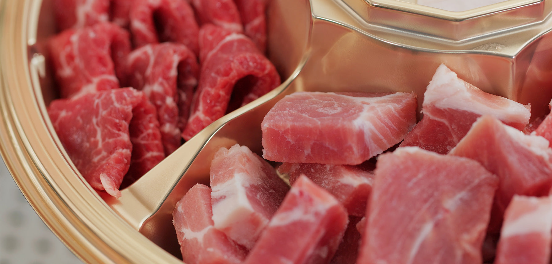 fresh cut raw beef and pork